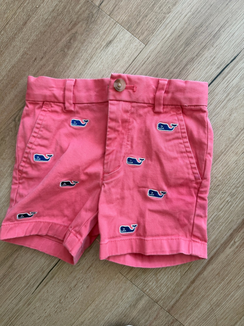 Vineyard Vines Coral Pink Whale Embroidered Kids Shorts